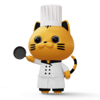 linda gato cocinero vistiendo cocinero uniforme, animal alimento, 3d representación png