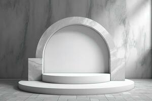 Display Mockup Podium of A white marble arch with a stone arch in the center photo