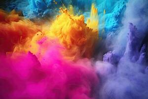 A colorful powder explosion in a black background Generative AI photo