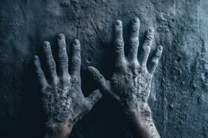 Hands covered in mud and dust, labor day, Generative AI photo