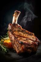 Lamb Rib and Shanks grill with herbs, Generative AI photo