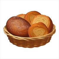 Bakery Breads in Wicker Basket Isolated Detailed Hand Drawn Painting Illustration vector