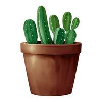 Cactus in a Plant Pot Isolated Detailed Hand Drawn Painting Illustration vector