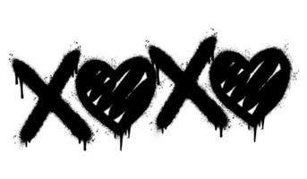 Spray Painted Graffiti xoxo Word Sprayed isolated with a white background. graffiti font xoxo with over spray in black over white. vector