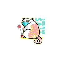 cat with medical mask cartoon illustration vector