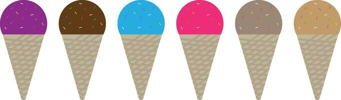 Ice cream scoops on with cone. Set of cones.  gelato cone vector