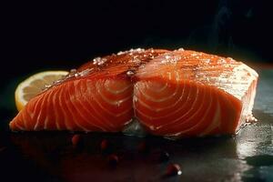 crudo salmón filete hueso de fuego generativo ai foto