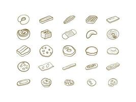 set of Line Art cookies isolated on white background vector