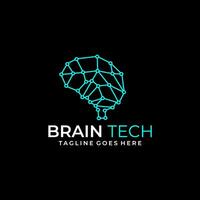 Line art brain technology illustration logo. Vector technology logo