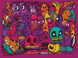 Vivid color pattern Grafiti draws Doodle Art pattern Halloween Monster For Textiles Children's Clothing Cool Background garment, backgrounds, wallpaper, printing, skateboards, shoes and bags. vector