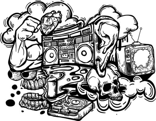 Black and white pattern Grafiti drawing doodle art pattern for clothes, shirts, textiles, cool background, printing background, skateboard, shoes and bags.