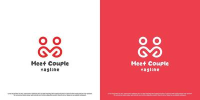 Love couple logo design illustration. Silhouettes of people friends boyfriend acquaintance couple love affection heart affection. Simple minimalist fancy symbol icon concept, cute, adorable valentine. vector