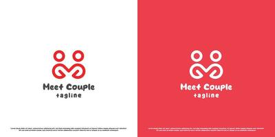 Love couple logo design illustration. Silhouettes of people friends boyfriend acquaintance couple love affection heart affection. Simple minimalist fancy symbol icon concept, cute, adorable valentine. vector