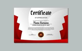 Certificate of appreciation template, gold and red color. Clean modern certificate with gold badge. Certificate border template with luxury and modern line pattern. Diploma vector template