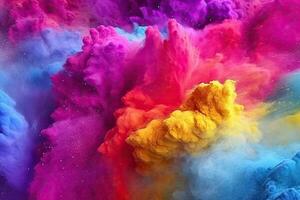 A colorful powder explosion in a black background Generative AI photo