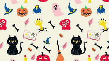 Schleife Hintergrund. Halloween Muster mit anders Tiroler Elemente. nahtlos Muster mit Kritzeleien im Farbe. 4k Video Aufnahmen