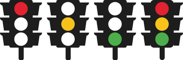 Set Red Yellow green Traffic Light vector icon. Collection Traffic signal sign. Group Stoplight, Wait signal, Go signal Road Instruction, regulation symbol, traffic rules design element