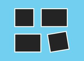 Photo Frames set isolated on blue, Group of realistic black frames mock up vector. Empty framing for your design. Vector template for picture, painting, poster, lettering or photo gallery