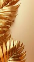 Gold colored tropical palm leaves on beige background AI Generated photo