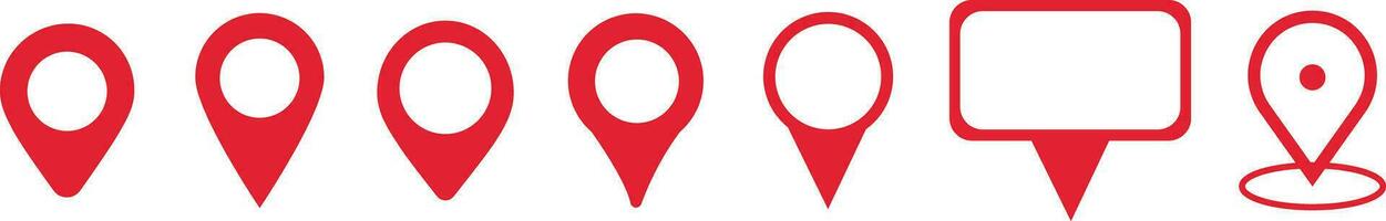 Big Set Location icon. Map pin sign. location pin place marker. Group Map marker pointer icon. Location indicator GPS location symbol collection. Red Outline icon. Vector on transparent background.