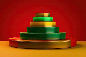 stack of green and gold colored podiums with a red and yellow background photo