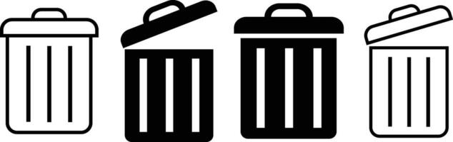 Set Delete icon-garbage, Collection trash can, rubbish basket, Group Recycle bin, waste container simple flat button vector