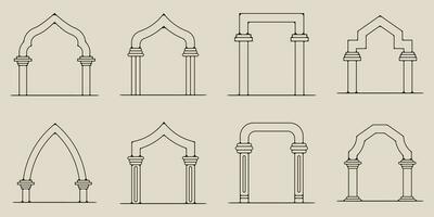 conjunto de haz arquitectónico tipo arcos con línea Arte estilo logo vector icono y símbolo modelo ilustración diseño.