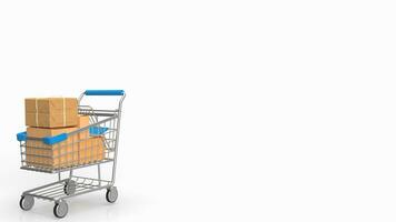 The shopping trolley and box on white background 3d rendering photo