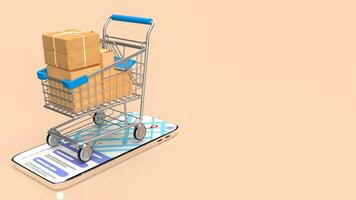 The shopping trolley on mobile 3d rendering photo