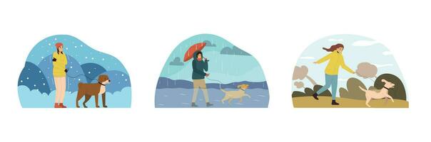 Three Bad Weather People Flat Composition Set vector