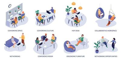 Isometric Freelancer Workspace Compositions vector