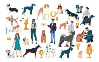 perro espectáculo plano icono conjunto vector