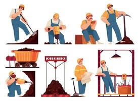 Mining Colored Icon Set vector