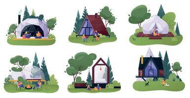 glamping plano conjunto vector