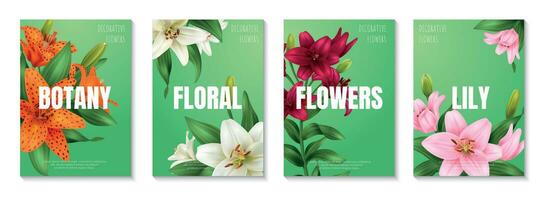 Realistic Lily Poster Set vector