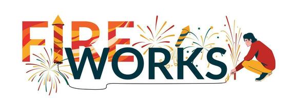 Pyrotechnics Fireworks Launch Flat Text Composition vector