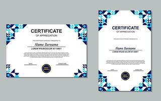 certificado modelo diseño en azul para apreciación. moderno estilo certificado diseño. vector