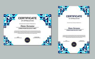 certificado modelo diseño en azul para apreciación. moderno estilo certificado diseño. vector