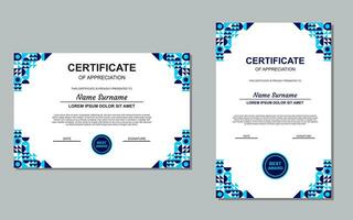 certificado modelo diseño en azul para apreciación. moderno estilo certificado diseño. vector