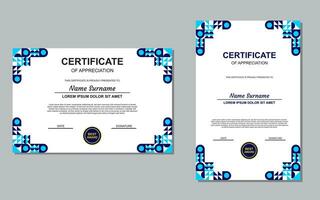 certificado modelo diseño en azul para apreciación. moderno estilo certificado diseño. vector