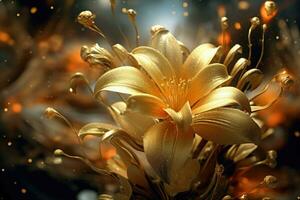 Golden flowers in full bloom with particlesai technology AI Generated photo