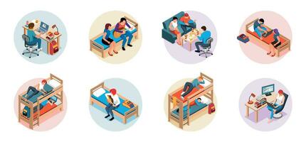 Student Dormitory Isometric Round Compositions vector