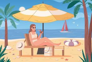 Beach Activities Flat Cartoon vector