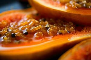 papaya toast, macro shot of a fresh breakfast with Dripping Honey, AI Generated photo