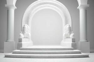 Display Mockup Podium of A white marble arch with a stone arch in the center photo