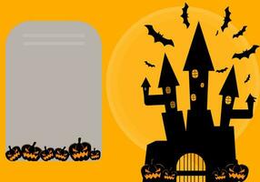 Halloween background. Haunted castle with bats flying on full moon night. Halloween greeting. And with copy space. vector illustration.