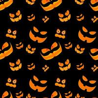 Halloween seamless pattern background.scary face of ghosts.Vector Jack O Lantern pumpkin face on black background. vector