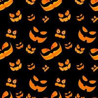 Halloween seamless pattern background.scary face of ghosts.Vector Jack O Lantern pumpkin face on black background. vector