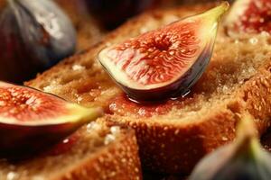 fig toast, macro shot of a fresh breakfast with Dripping Honey, AI Generated photo
