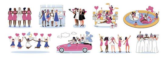 Bachelorette Party Flat Compositions vector